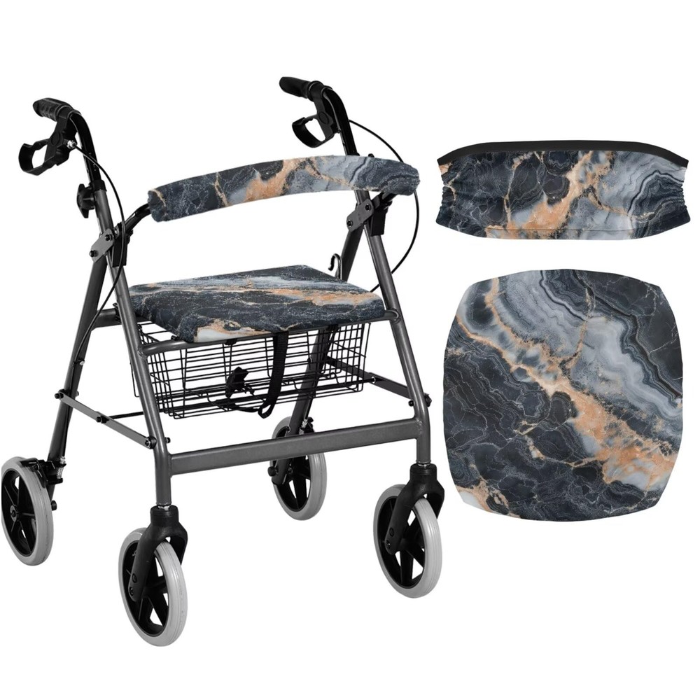 Black Marble Walker Seat Cover and Backrest Cushion Removable Stretchable Dri…