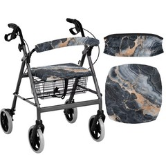 Black Marble Walker Seat Cover and Backrest Cushion Removable Stretchable Dri…