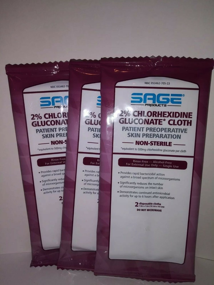 Sage 2% Chlorhexidine Gluconate Cloth – 3 Pack Exp. 04/2020