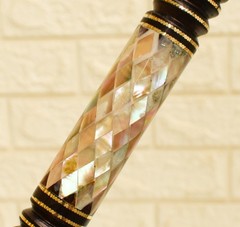 Handmade Mother of Pearl Inlaid Walking Cane – Ebony Wood & Brass Wire Stick 35″