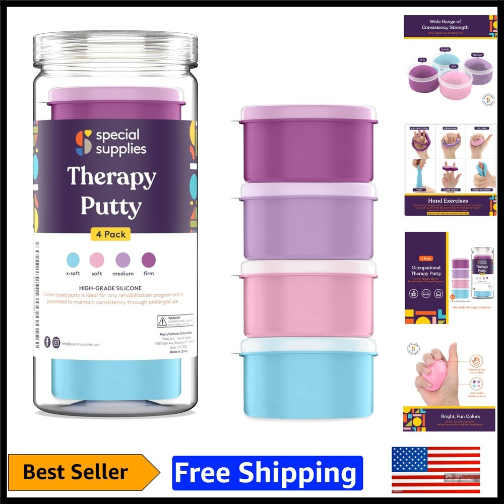 Vibrant Unicorn Colors Therapy Putty Set – 4 Strengths for Hands & Stress Relief