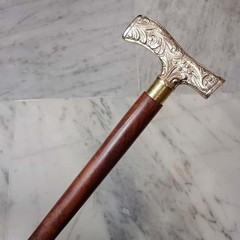 Decorative Walking Cane with Brass Handle Victorian Floral Design Wooden Shaft