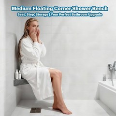 Custom Floating Corner Shower Bench Kit – Wall Mount Shower Seat & Storage, 17″x