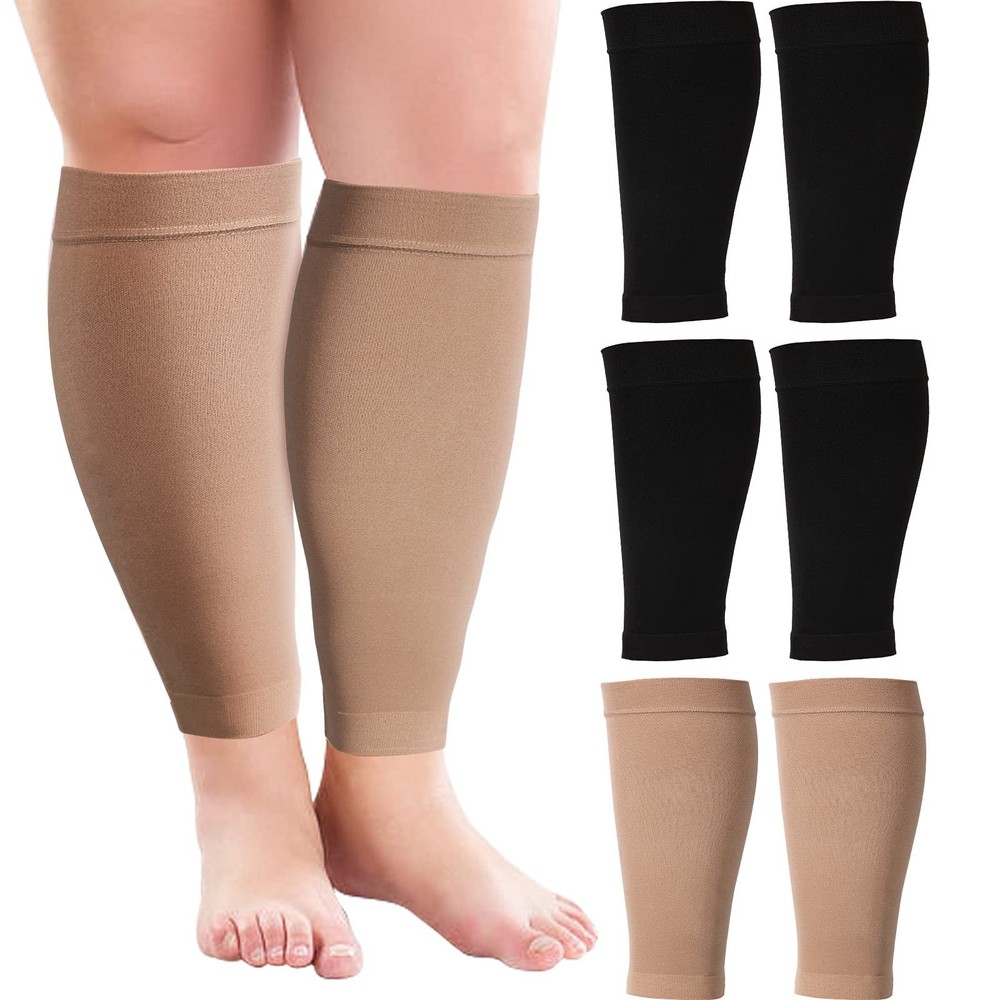 3 Pairs Plus Size Calf Compression Socks 20 Inches Wide 20-30mmHg Circulation