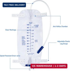 10 Pack 1000ml Sterile Leg Urinary Drainage Bags with 2 Adjustable Elastic Strap