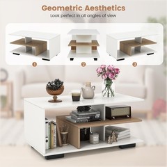 Giantex Modern Rectangular Accent Table L-Shaped Middle Shelf 3-Tier Cocktail