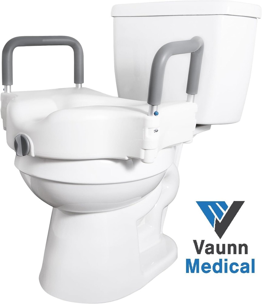 Vaunn Medical Raised Toilet Booster Seat Riser Removable Padded Bar Handles Arm