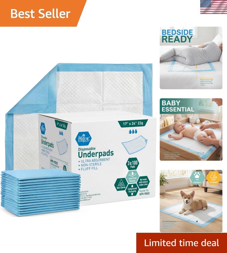 Disposable Underpads 17“ x 24“ 100-Count Incontinence Pads, Bed Covers, Pup…