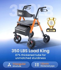 Ergonomic Rollator Walker for Seniors, 350lb Capacity, 8″ All-Terrain Wheels, Fo