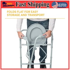 Drive Medical Steel Folding Bedside Commode Deep Seat Gray