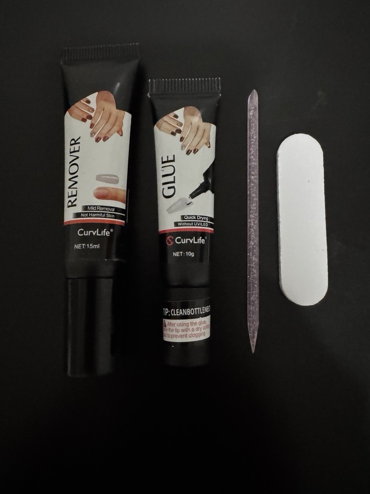 Curvlife Semi-Solid Quick Dry 10g Nail Glue & 10ml Remover Kit + Cuticle Pusher