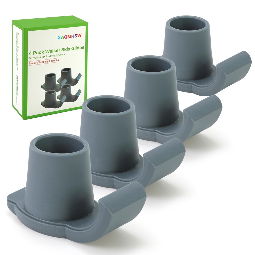 4 Pack Walker Skis Glides – Universal Sliders for Folding Walkers, Gray, Grey