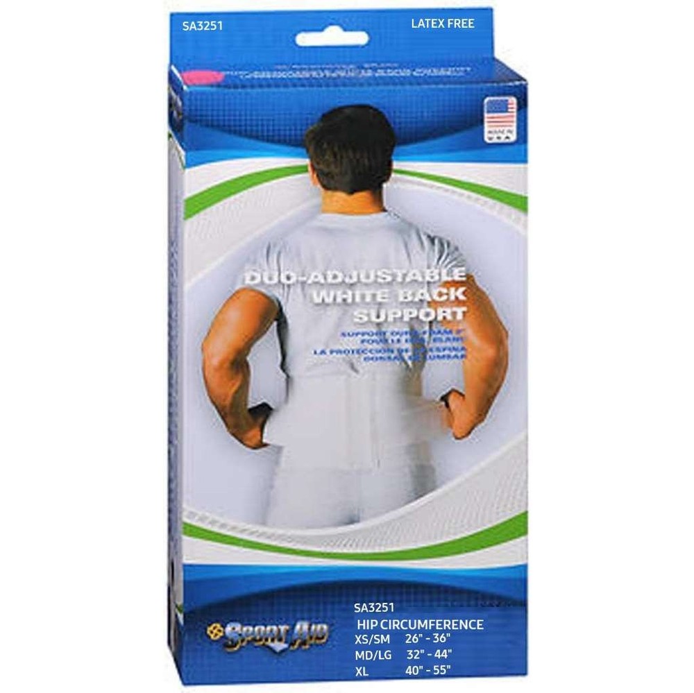 Sport Aid Duo-Adjustable White Back Support X-Small/Small