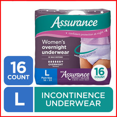 Assurance Women’s Overnight Incontinence & Postpartum Underwear, L, 16 Count