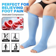 2XL-4XL Plus Size Open Toe Compression Socks, Calf Pressure Stockings for Unisex