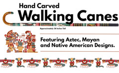 Hand Carved Wooden Cane Walking Stick Mexican Aztec Hand Painted Mexico ONE Cane