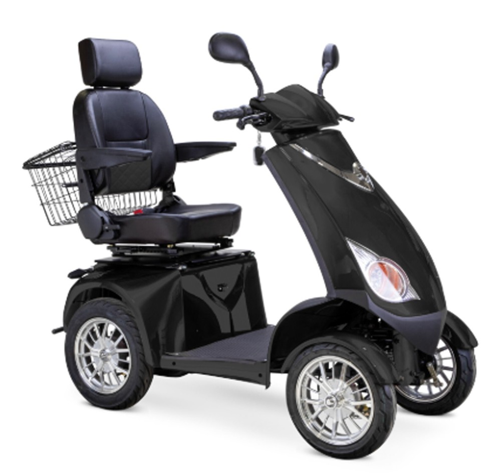 Black Platinum Electric Scooter 500 lb Cap Radio USB Port 15 MPH Locking Storage