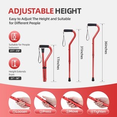 BeneCane Walking Cane for Men & Women Adjustable with Offset 6 Size, Red