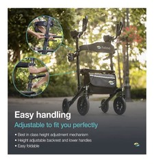 Helavo All Terrain Upright Rollator Walker w/Solid Rubber Tires, Seat, Backrest