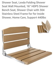 LEXDA 16 Inch HDPS Shower Seat with 304 Stainless Steel Frame.