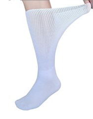 CIRZUEX Extra Wide Socks for Lymphedema Swollen Feet One Size, 2 Pairs(White)