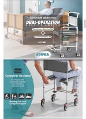 Bedside Commode with Wheels, Shower Wheelchair with 300 LBS Weight Capacity
