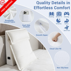 3PCS Bed Wedge Pillow Set for Sleeping, 10″ Adjustable 22x24x10 In, White