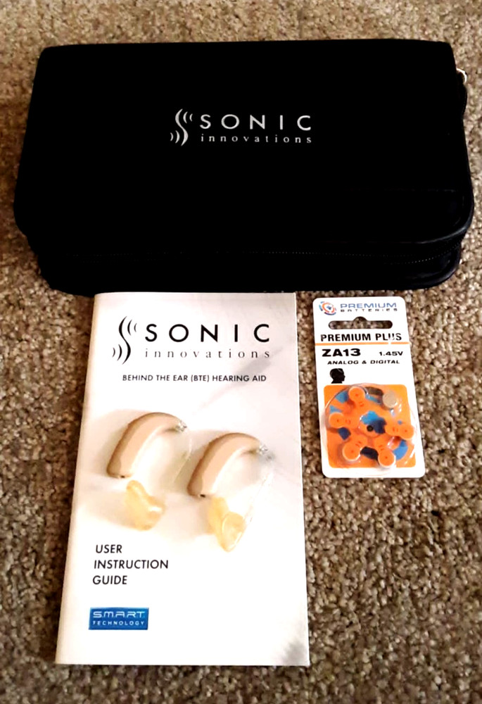 Orig. $9K – SONIC BTE Hearing Aids – New Other – Zip case, Manual, Batteries