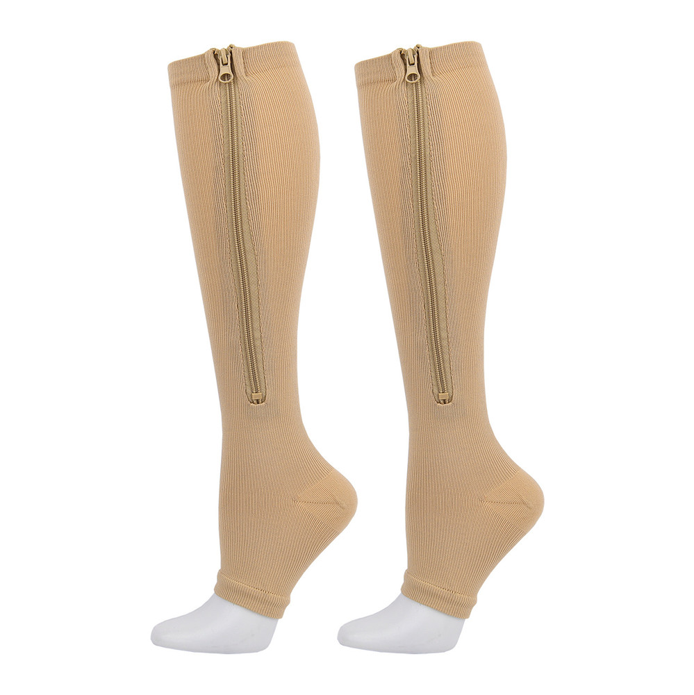 Nylon Zipper Compression Socks Support Graduated Stockings Mens Womens 20-30mmHg