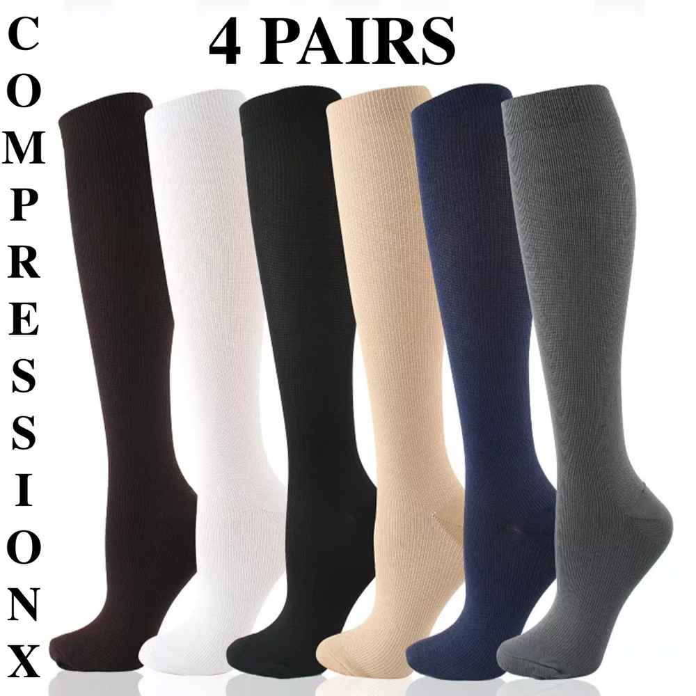 (4 Pairs) (S-4XL) Compression Socks Stockings Graduated Support Men’s Women’s