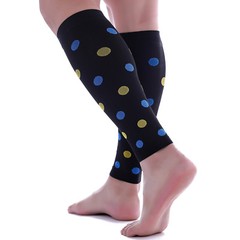 Doc Miller Calf Compression Sleeve 1Pair 20-30mmHg Varicose Polka Dot BLK/BLUYLW
