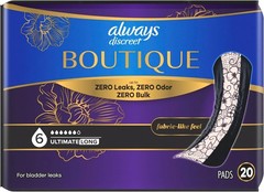Always Discreet Boutique Incontinence Pads Size 6 Extra Heavy Absorbency 20 Ct