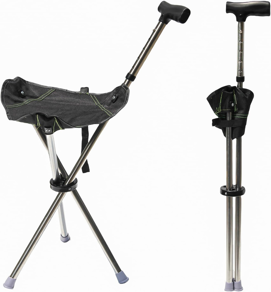 Walking Cane with Seat, Adjustable Height 34″-38″ Cane Chair Capacity 220Lbs, Fo