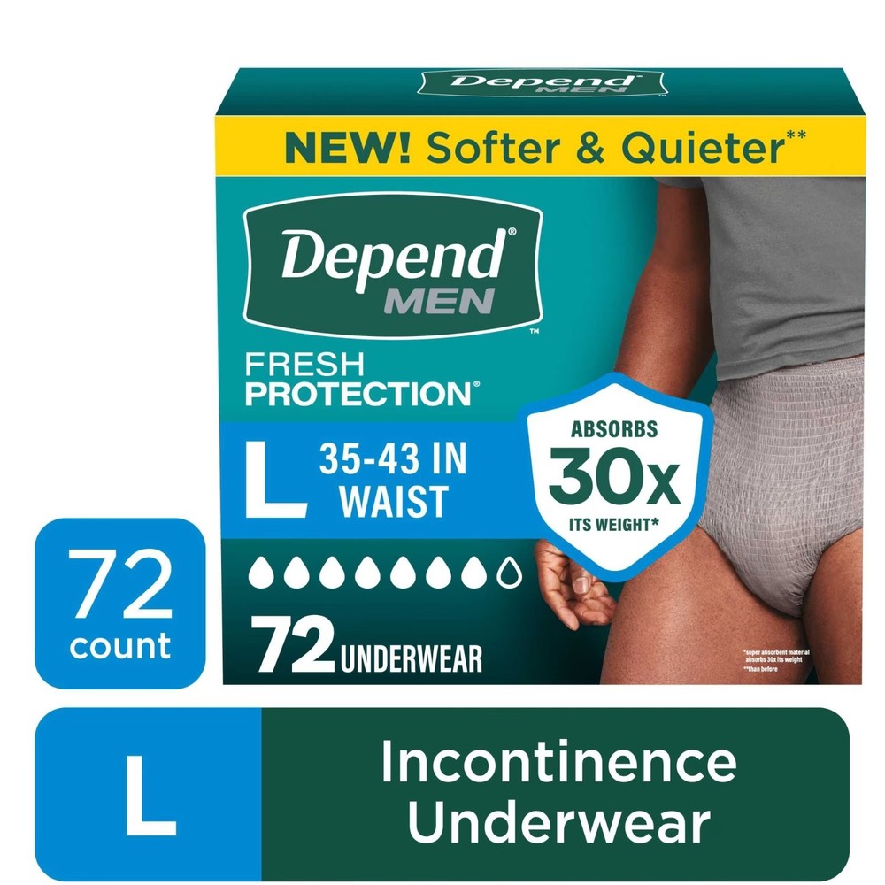 Incontinence Underwear for Men, Adult Diapers, L, 72 Count