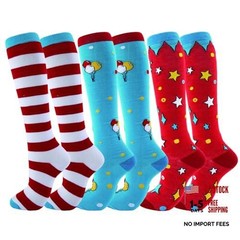 3 Pairs Funny Movie Sock Red and White Striped Crazy Knee High Small-Medium