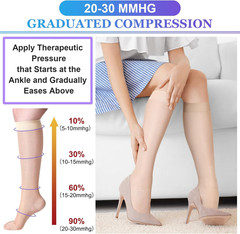 3 Pairs Sheer Compression Socks 20-30 Mmhg Knee High Compression Stockings Suppo