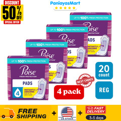 (4 pack – 20count) Poise Incontinence Pads for Women, 4 Drop Moderate Absorbency