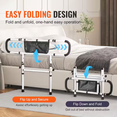 VEVOR Bed Assist Rail 450lb Foldable Bed Side Safety Rail 4‑Level Handle