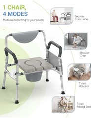 Heavy Duty Bariatric Bedside Commode 4-in-1 Toilet 350lb HYBODIES •NEW• w/extras