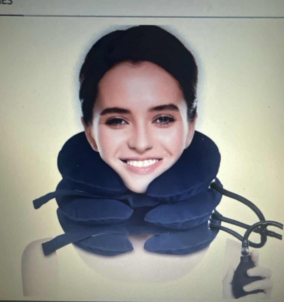 Adjustable Inflatable Cervical Neck Brace Dark Blue Flocking Latex Pain Relief