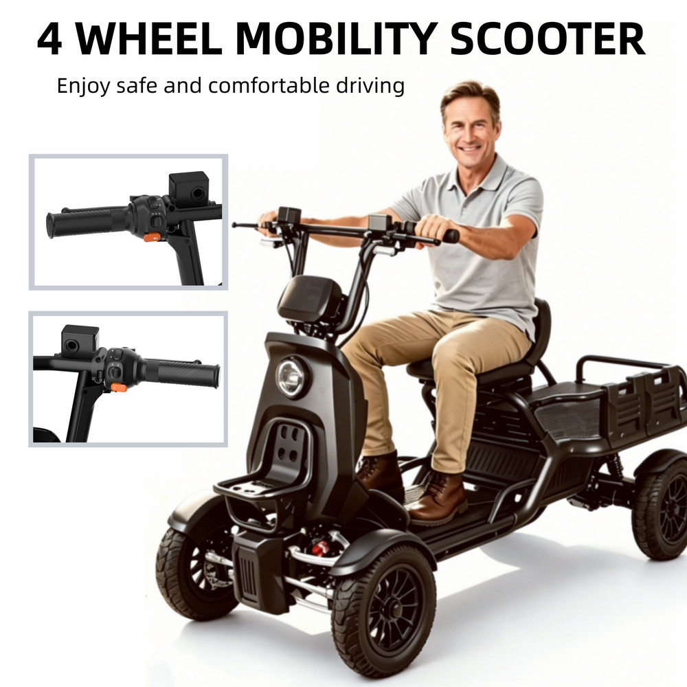 Heavy-Duty 4-Wheel Mobility Scooter 50Km Range 3-Speed 15.5 MPH 220lbs Load