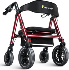 Heavy-Duty Rollator Walker with Seat, 12″ Front Wheels, Bariatric, Red