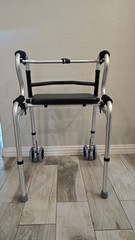 Foldable Adjustable Walking Frame with Seat, 4 Wheels, Lightweight, Silver/Black