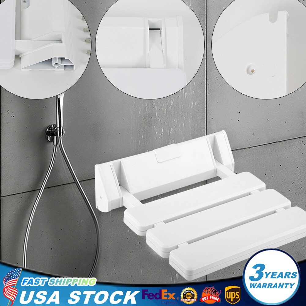 Wall Mounted Folding Shower Seat 12.6in Metal Bench 130kg Stainless Steel Seat