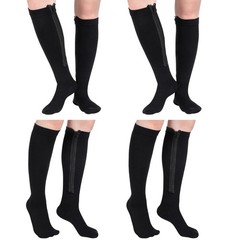 Tarpop 4 Pair Zipper Compression Socks Closed Toe 20-30 Mmhg Large, Black