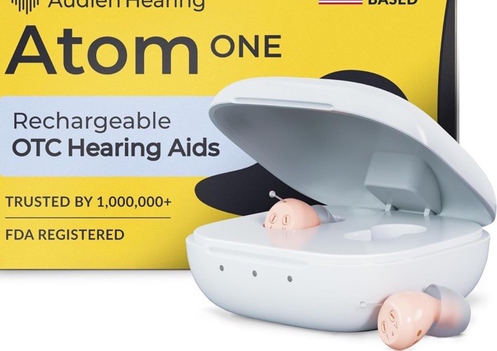 Audien Hearing Atom One CIC Rechargeable OTC Hearing Aids Pair w/ Charging Case