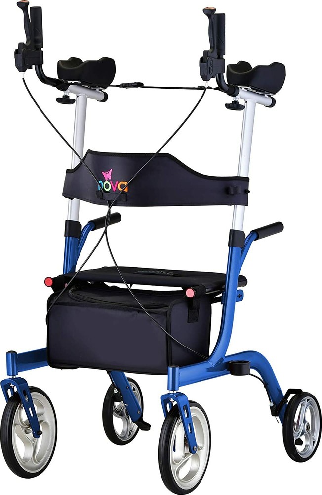 NOVA Phoenix Rise UP Rollator, Upright Walker w/Padded & Contoured Forearm, Blue