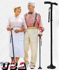 Folding Walking Cane for Seniors Men & Women with Non-Slip T Handle and Strap