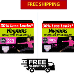 Ninjamas Girls Bedwetting Nighttime Underwear Ultra Absorbent & Hypoallergenic