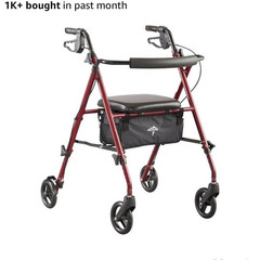 Medline Superlight Folding Aluminum Rollator, 4-Wheel 6in, Seat, 250 lb Red